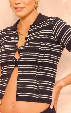 Maternity Black Striped Knit Button Up Top