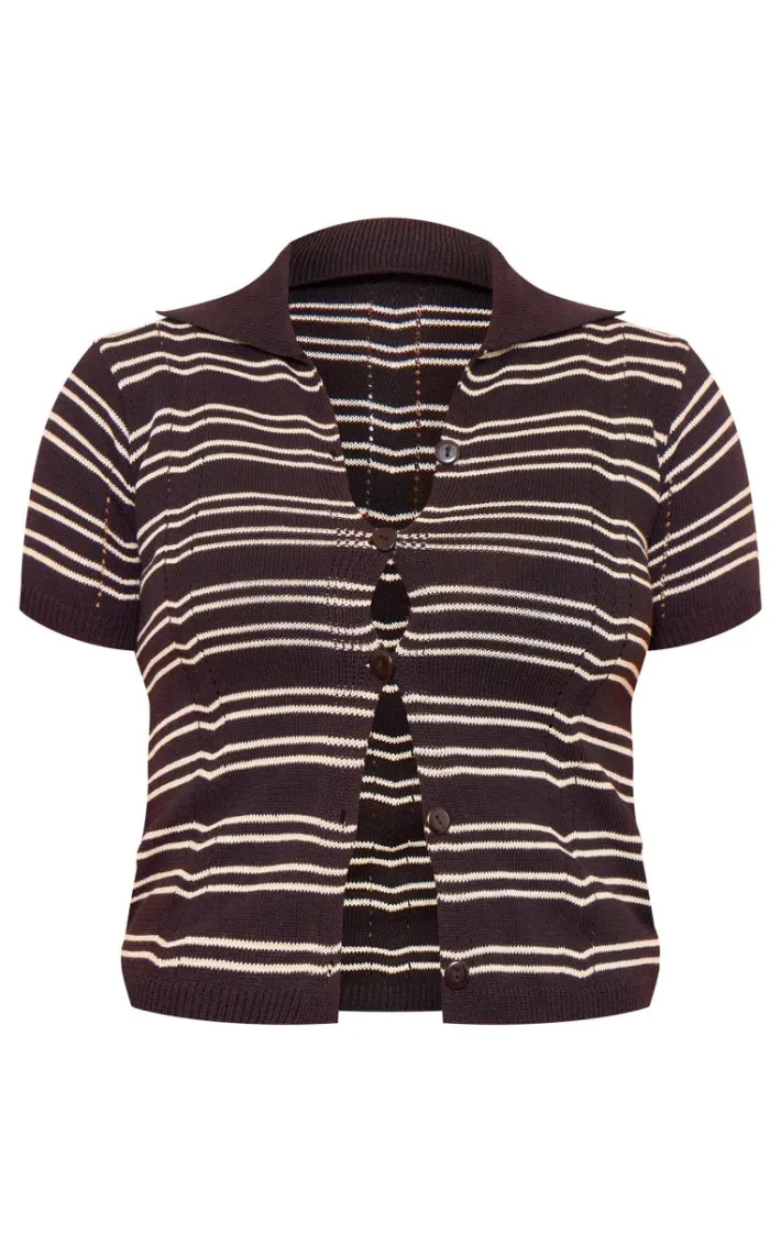Maternity Black Striped Knit Button Up Top