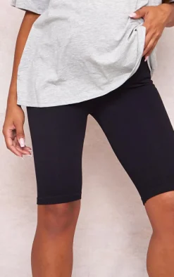 Maternity Black Structured Snatched Rib Bike Shorts