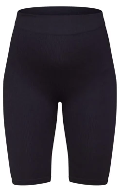Maternity Black Structured Snatched Rib Bike Shorts