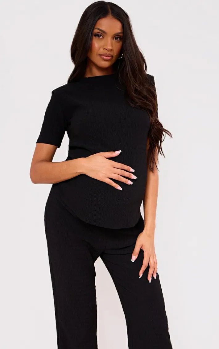 Maternity Black Textured Short Sleeve Top