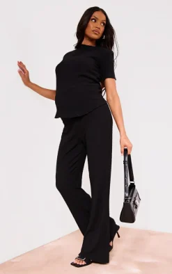 Maternity Black Textured Short Sleeve Top