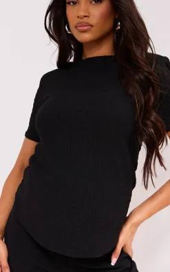 Maternity Black Textured Short Sleeve Top