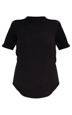 Maternity Black Textured Short Sleeve Top