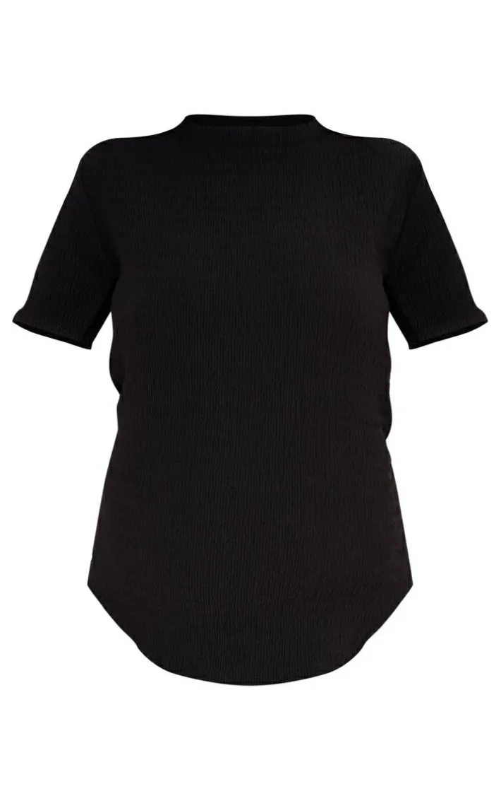 Maternity Black Textured Short Sleeve Top