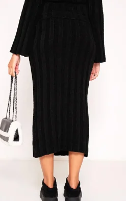 Maternity Black Thick Rib Knitted Midaxi Skirt