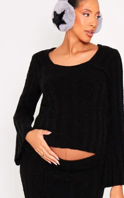 Maternity Black Thick Rib Knitted Midaxi Skirt