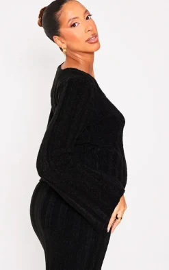 Maternity Black Thick Rib Knitted Long Sleeve Sweater