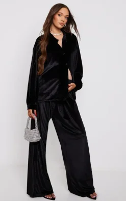 Maternity Black Velvet Wide Leg Pants