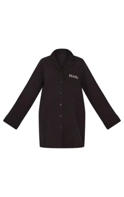 Maternity Black Waffle Mama Embroidered Nightie