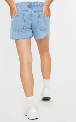 Maternity Blue Belly Band Light Wash Ripped Denim Shorts