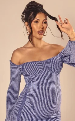 Maternity Blue Knit Contrast Corset Detail Dress