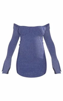 Maternity Blue Knit Contrast Corset Detail Dress