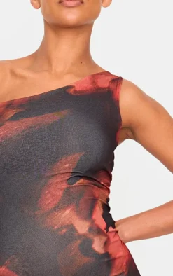 Maternity Brown Asymmetric Onion Skin Flower Print Maxi Dress