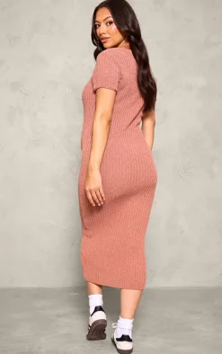 Maternity Brown Knit Button Up Midaxi Dress
