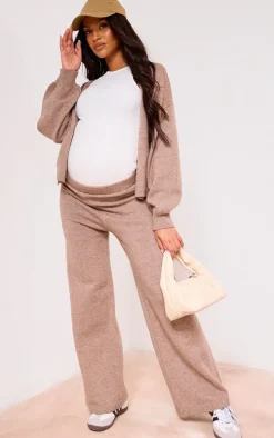 Maternity Brown Knit Wide Leg Pants
