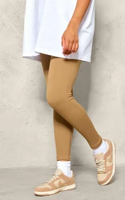 Maternity Brown Snatched Ribbed Leggings
