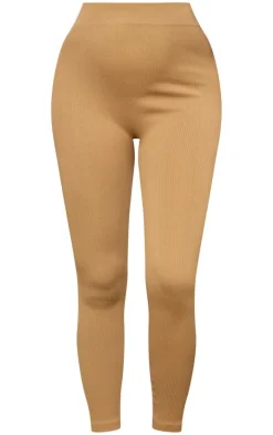 Maternity Brown Snatched Ribbed Leggings