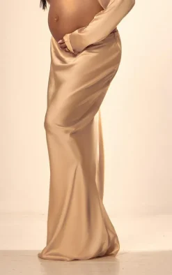 Maternity Champagne Floaty Satin Midaxi Skirt