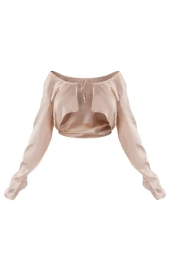 Maternity Champagne Satin Open Tie Front Top