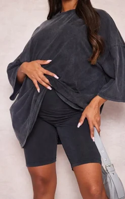 Maternity Charcoal Acid Wash Bike Shorts