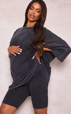 Maternity Charcoal Acid Wash Biker Shorts