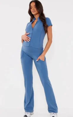 Maternity Charcoal Blue Snatched Sculpt Pocket Flared Leggings