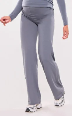 Maternity Charcoal Cotton Jersey High Waisted Flares