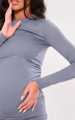Maternity Charcoal Cotton Jersey Ruched Bump Longline Top