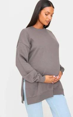 Maternity Charcoal Nursing Side Split Sweatshirt