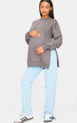 Maternity Charcoal Nursing Side Split Sweatshirt