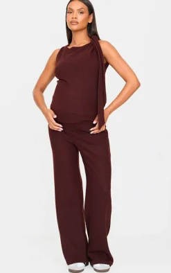 Maternity Chocolate Brushed Rib Wide Leg Pants