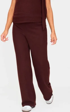 Maternity Chocolate Brushed Rib Wide Leg Pants