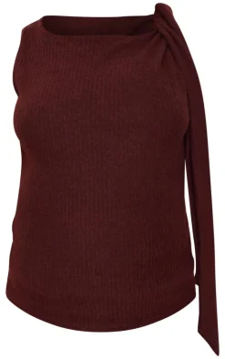 Maternity Chocolate Brushed Rib Tie Shoulder Top