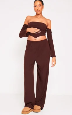 Maternity Chocolate Off The Shoulder Point Hem Top