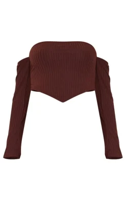 Maternity Chocolate Off The Shoulder Point Hem Top