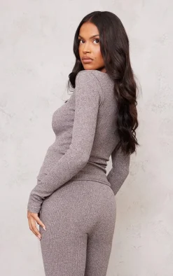 Maternity Chocolate Snatched Rib Zip Up Cardigan