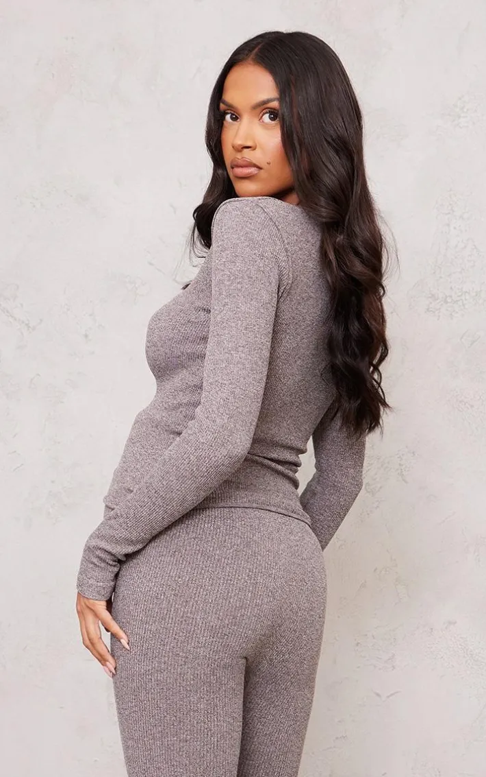 Maternity Chocolate Snatched Rib Zip Up Cardigan