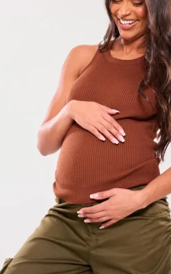 Maternity Coffee Knitted Longline Vest