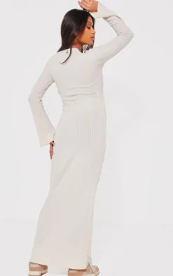 Maternity Cream Brushed Rib Long Sleeve Maxi Dress