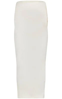 Maternity Cream Brushed Rib Asymmetric Button Maxi Skirt