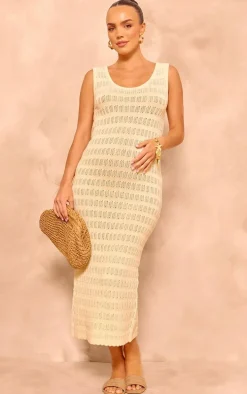Maternity Cream Knit Scoop Neck Midaxi Dress
