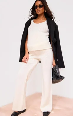 Maternity Cream Knit Wide Leg Pants