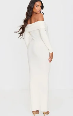 Maternity Cream Off The Shoulder Rib Knit Maxi Dress