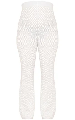 Maternity Cream Open Knitted Flared Pants