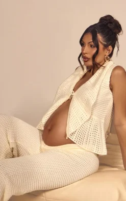 Maternity Cream Open Knit Flare Pants