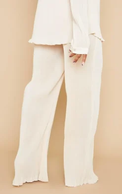 Maternity Cream Plisse High Waisted Wide Leg Pants