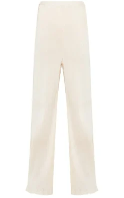 Maternity Cream Plisse High Waisted Wide Leg Pants