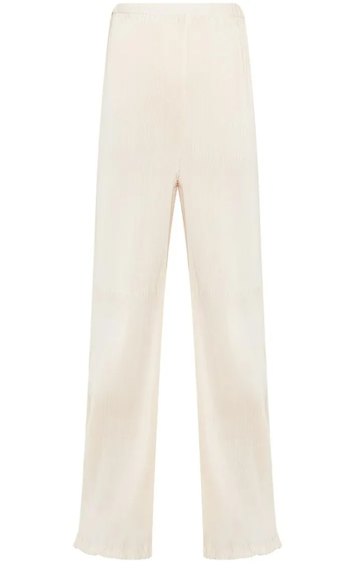 Maternity Cream Plisse High Waisted Wide Leg Pants