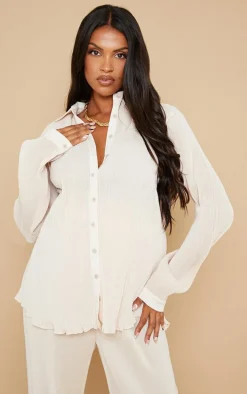Maternity Cream Plisse Shirt